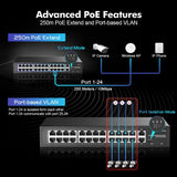 GENERIC|POESW24|1 YR WTY. 24 Port PoE Switch + 2 Gigabit Uplink Port