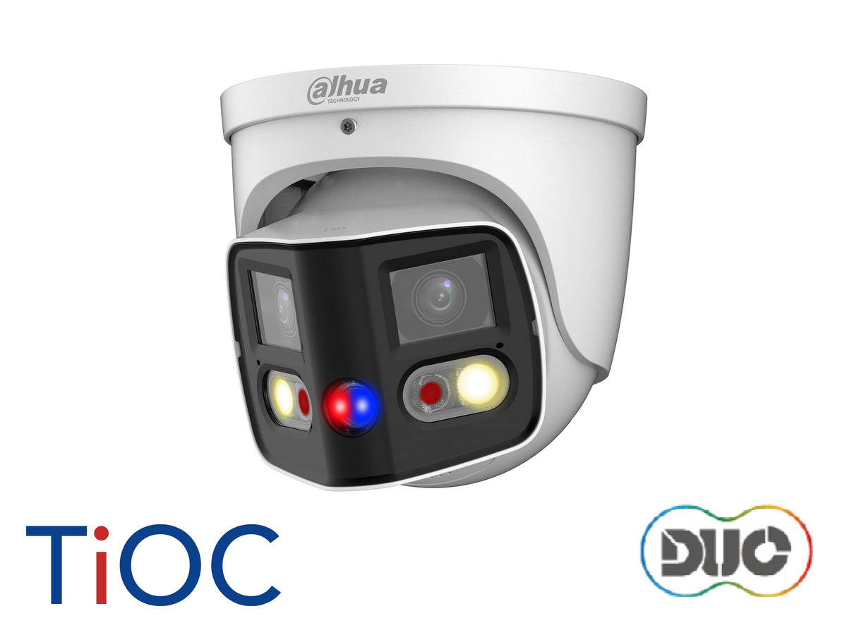 DAHUA®|IPC-PDW3849-A180-AS-PV|3 YR WTY. Dual 4MP TiOC 2.0 Turret, 180° Image, SMD+, Starlight, Dual Illum, Spkr/Mic, SD, 2.8mm, PoE, 12Vdc *Special ...