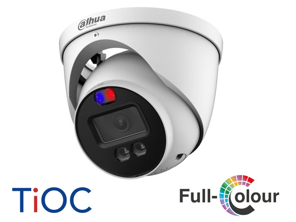 DAHUA®|HAC-ME1809H-A-PV-S2|3 YR WTY. TiOC 8MP/4K Active Deterrent Smart Dual Light Turret Dome, 40m White Light/IR, Red/Blue Flashing Light, Speaker/Siren, Audio Mic, 2.8mm lens, 12Vdc *Special order. 3-5 days lead time