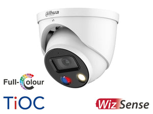 DAHUA®|IPC-HDW3549H-AS-PV-S4|3 YR WTY. WizSense 5MP TiOC 2.0 H.265+ 'Active-Deterrent' Turret Dome, SMD Plus, Starlight, WDR, Smart Dual Illuminator, Integrated Speaker Mic, SD Card, 2.8mm lens, PoE, 12Vdc *Special order. 3-5 days lead time