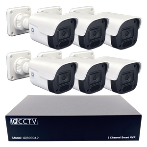 IQCCTV®|IQK06BC|1 YR WTY. 6 camera 4MP IP Bullet CCTV Kit, Smart Motion Detection, 20m cable per camera, 9 channel NVR