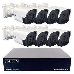 IQCCTV®|IQK08BC|1 YR WTY. 8 camera 4MP IP Bullet CCTV Kit, Smart Motion Detection, 20m cable per camera, 9 channel NVR