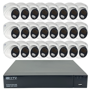 IQCCTV®|IQK24DC|1 YR WTY. 24 camera 8MP/4K IP Dome CCTV Kit, Smart AI, Active Deterrent, 20m cable per camera, 32 channel NVR, NDAA