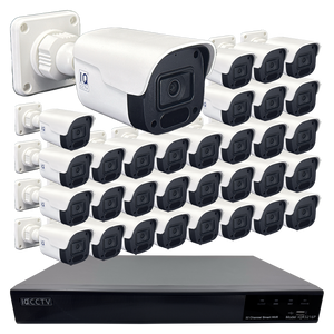 IQCCTV®|IQK32BC|1 YR WTY. 32 camera 4MP IP Bullet CCTV Kit, Smart Motion Detection, 20m cable per camera, 32 channel NVR