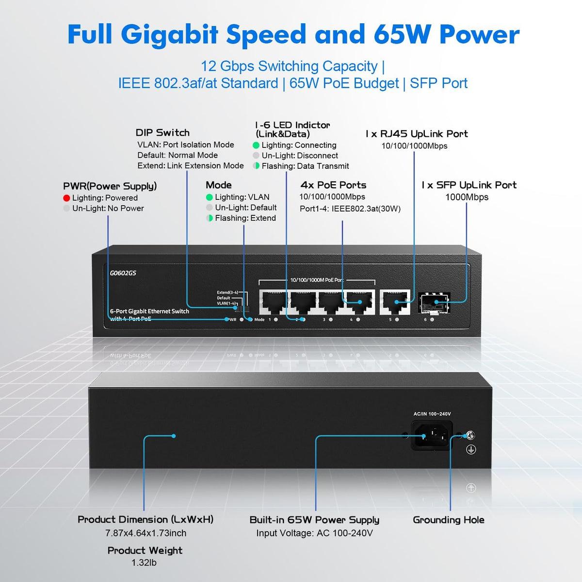 GENERIC|POESW4|1 YR WTY. 4 Port Gigabit PoE Switch + 1 Gigabit Uplink – Y3K