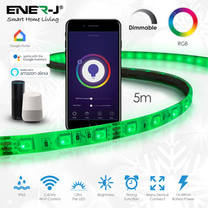 Ener-J ®|SHA5212X|1 YR WTY. Smart WiFi RGB LED Strip Plug and Play Kit 12V, 5 meters, IP65 *Special order. 3-5 days lead time