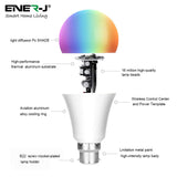 Ener-J ®|SHA5262|1 YR WTY. Smart WiFi GLS LED Lamp B22, 9W, RGB+W+WW, Dimmable *Special order. 3-5 days lead time