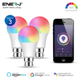 Ener-J ®|SHA5262|1 YR WTY. Smart WiFi GLS LED Lamp B22, 9W, RGB+W+WW, Dimmable *Special order. 3-5 days lead time