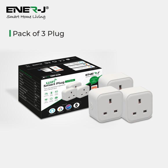 Ener-J ®|SHA5324-3 |1 YR WTY. WiFi Smart Mini plug square, UK BS Plug (3 pcs pack) *Special order. 3-5 days lead time