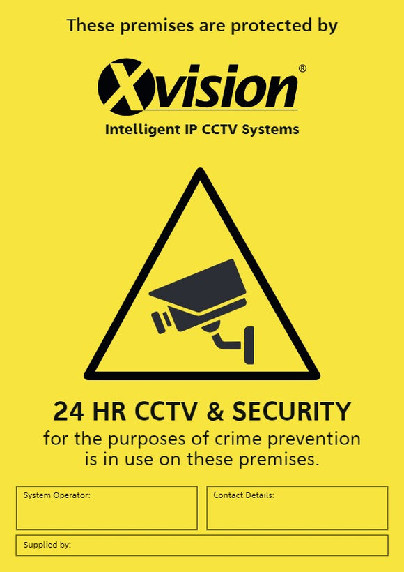 XVISION®│WS-XV│1 YR WTY.    CCTV in use Warning Sign with Supplied by Details