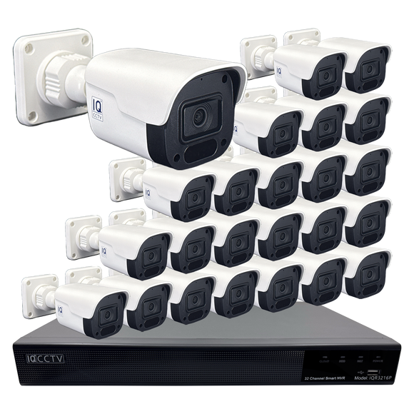 IQCCTV®|IQK24BC|1 YR WTY. 24 camera 4MP IP Bullet CCTV Kit, Smart Motion Detection, 20m cable per camera, 32 channel NVR