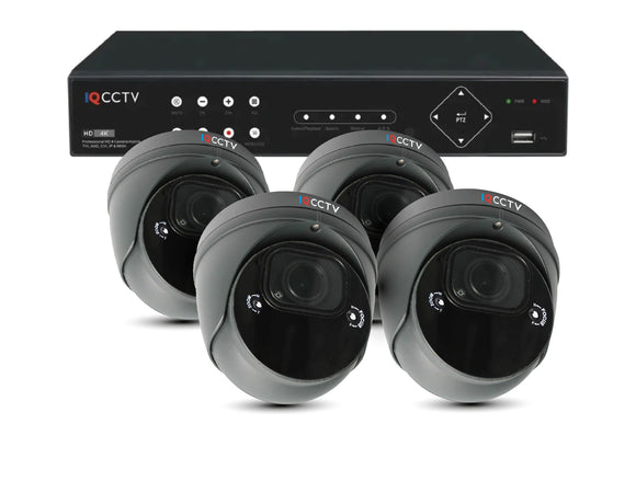 IQCCTV®│IQC8000VV-G-S4-1T│2 YR WTY.    4K Varifocal Pro Dome (Grey) 4 camera HD CCTV System