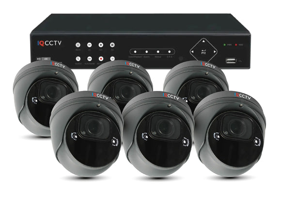 IQCCTV®│IQC8000VV-G-S6-1T│2 YR WTY.    4K Varifocal Pro Dome (Grey) 6 camera HD CCTV System