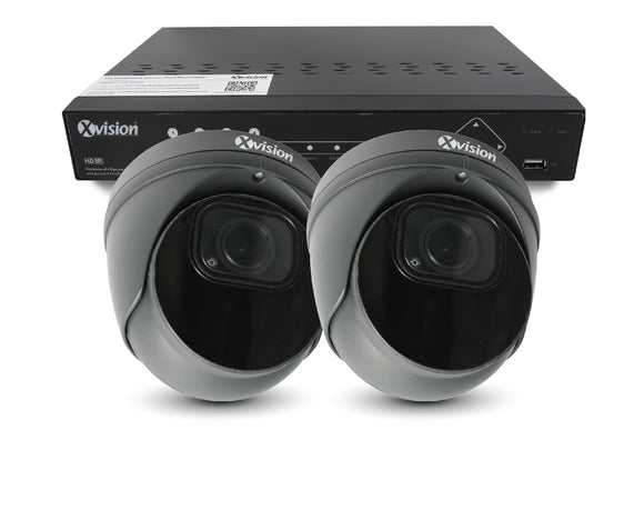 XVISION®│X4C5000VM-G-3-S2-1T│3 YR WTY.    5MP Pro Dome (Grey) 2 camera PoE IP CCTV system
