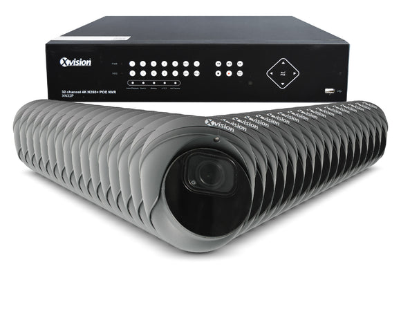 XVISION®│X5C8000VM-G-S32-8T│3 YR WTY.    4K AI+BI Pro Dome (Grey) 32 camera PoE IP CCTV system