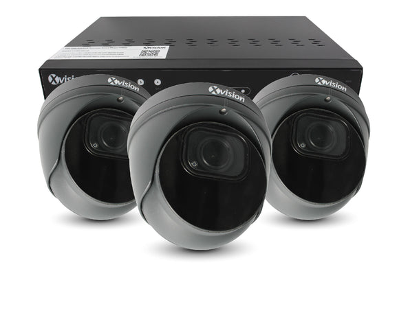 XVISION®│X4C5000VM-G-3-S3-1T│3 YR WTY.    5MP Pro Dome (Grey) 3 camera PoE IP CCTV system