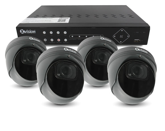XVISION®│X5C8000VM-G-S4-1T│3 YR WTY.    4K AI+BI Pro Dome (Grey) 4 camera PoE IP CCTV system