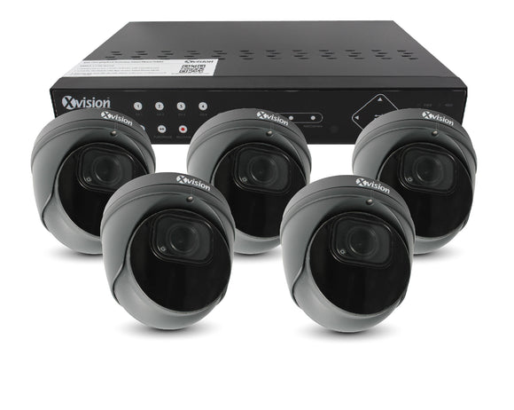 XVISION®│X5C8000VM-G-S5-2T│3 YR WTY.    4K AI+BI Pro Dome (Grey) 5 camera PoE IP CCTV system