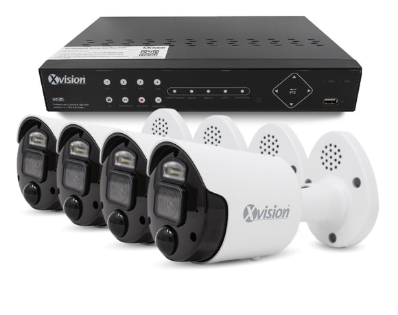 XVISION®│X5C8000BD-W-S4-1T│3 YR WTY.    4K Active Defence AI+BI Mini Bullet 4 camera PoE IP CCTV system