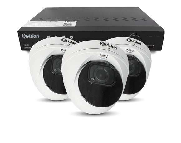 XVISION®│X5C8000VM-W-S3-1T│3 YR WTY.    4K AI+BI Pro Dome (White) 3 camera PoE IP CCTV system
