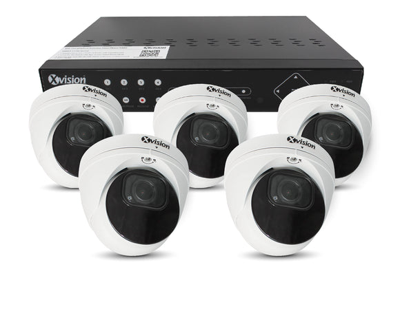 XVISION®│X5C5000VM-W-3-S5-2T│3 YR WTY.    5MP AI+BI Pro Dome (White) 5 camera PoE IP CCTV system