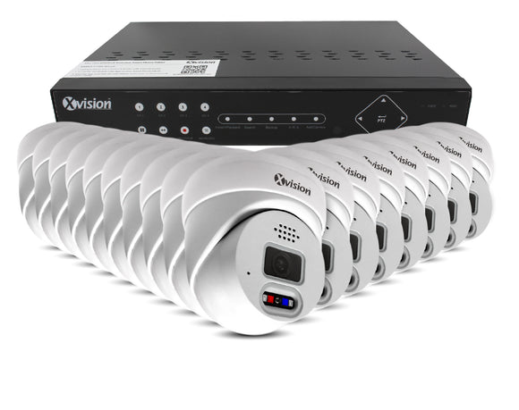 XVISION®│X5C8000AD-W-S16-4T│3 YR WTY.    4K Active Defence Full Colour Mini Dome 16 camera PoE IP CCTV system