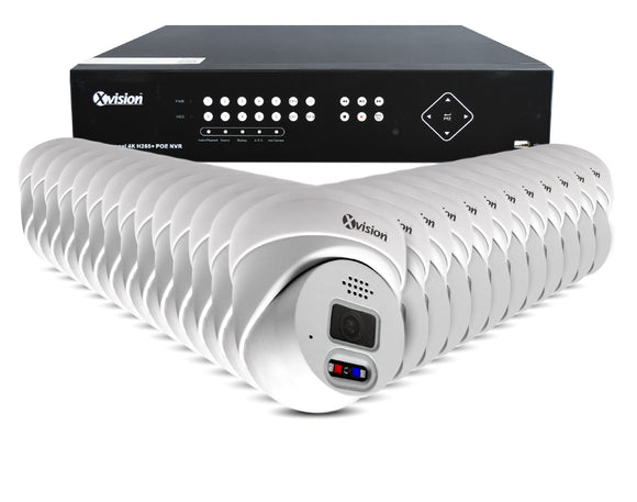 XVISION®│X5C8000AD-W-S24-8T│3 YR WTY.    4K Active Defence Full Colour Mini Dome 24 camera PoE IP CCTV system